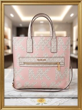 Michael Kors Pink and White MK Logo Tote
